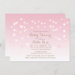 Coeur rose bébé fille douche invitations