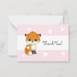 Coeur rose boisé animal Fox Merci Carte pour notes