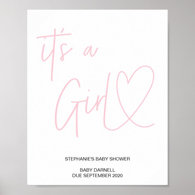 Coeur rose C'est une Affiche de bienvenue Baby sho (Devant)