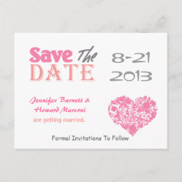 Coeur rose et blanc Enregistrer la date Carte post