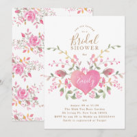 Coeur rose et fleurs Invitation à la douche nuptia