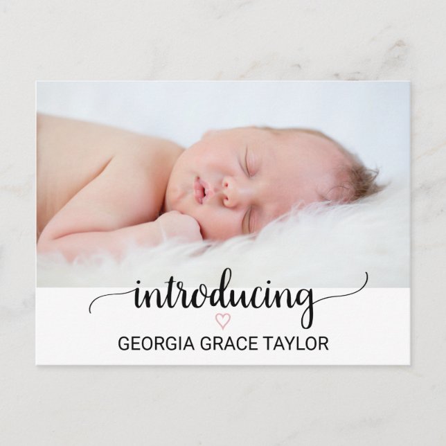 Coeur rose | Faire-part de naissance de calligraph (Devant)