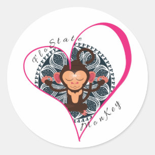 Coeur rose FloState Méditant argent Sticker rond