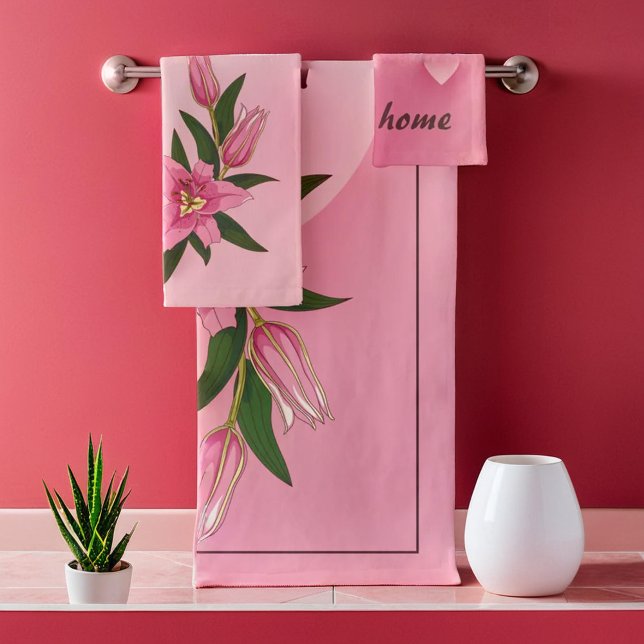 Coeur rose Lily doux (Pink Lily Sweet Heart Bath Towel Set)