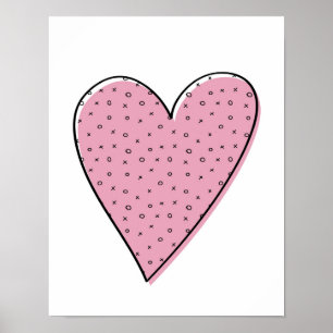 Coeur rose nouilles et croix enfants affiche