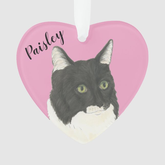 Coeur rose Personnalisé Chat noir et blanc (devant)
