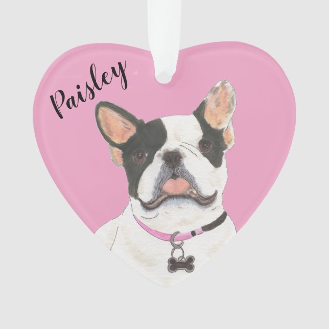Coeur rose personnalisé Noir Blanc Pied Frenchie (devant)