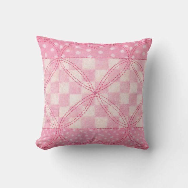 COEUR ROSE QUILT Carré JAUNE Oreiller (Recto)