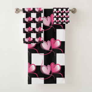 Coeur rose tendance et Motif noir plaid Tow