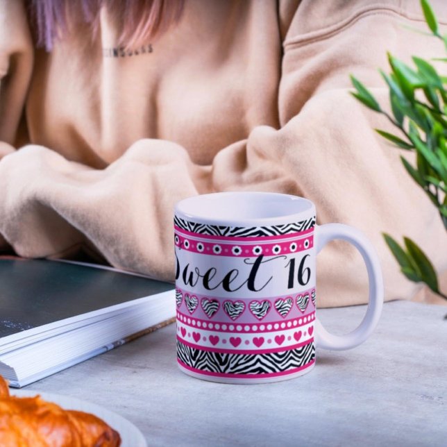 Coeur rose zèbre Doux 16 Mug (Créateur téléchargé)