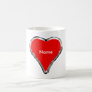 Coeur rouge attendant un nom café tasse