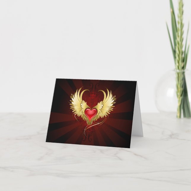 Coeur rouge avec ailes d'or (Devant)