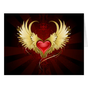 Coeur rouge avec ailes d'or