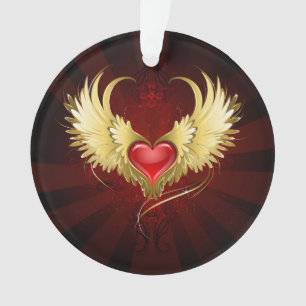Coeur rouge avec ailes d'or