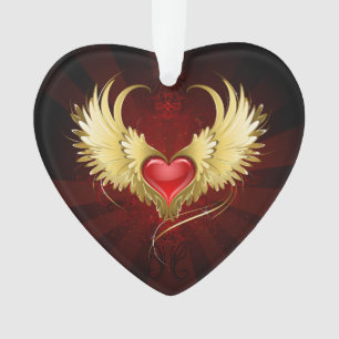 Coeur rouge avec ailes d'or