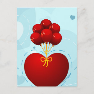 Coeur rouge avec ballons, carte postale