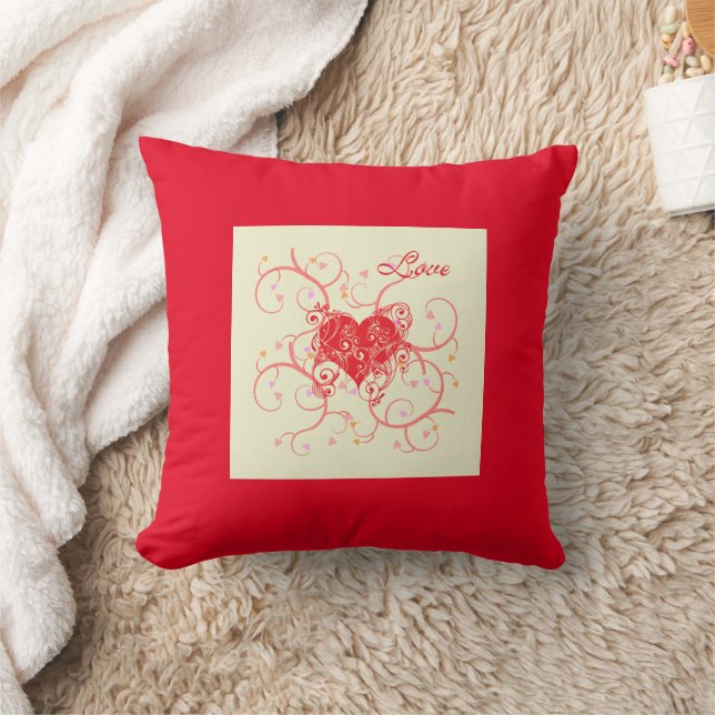Coeur rouge avec Coussin arrière - plan rouge (Couverture)