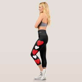 Coeur rouge et blanc noir capri leggings