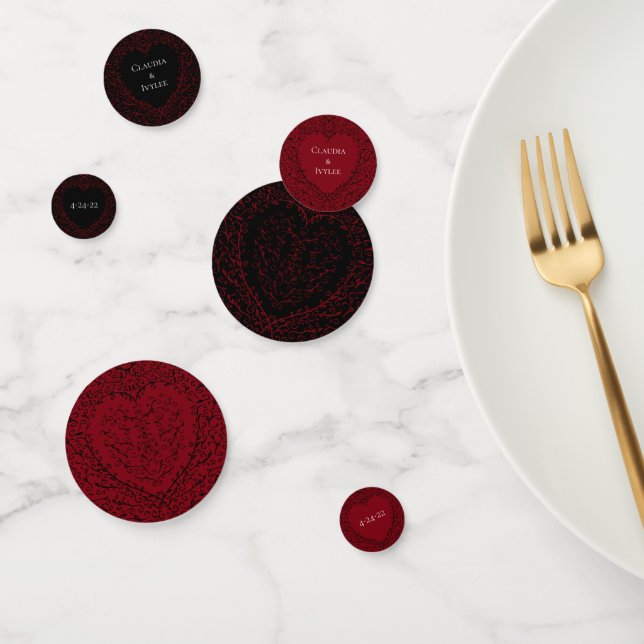 Coeur rouge et noir Mariage gothique Confetti (Groupe)