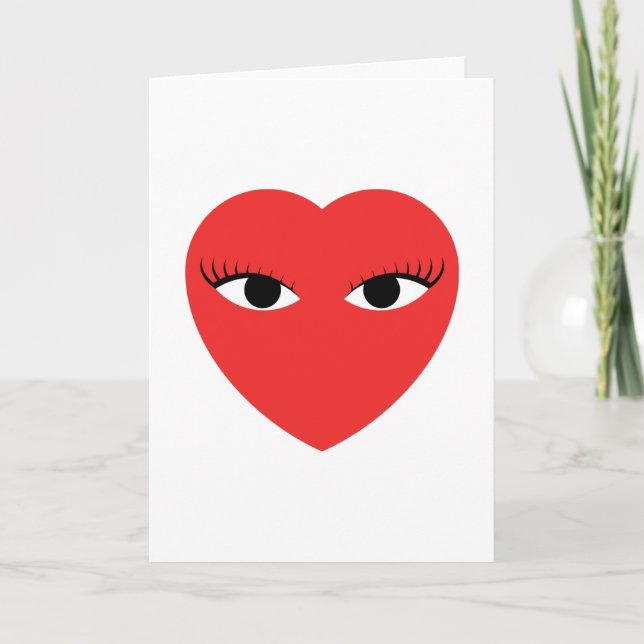 Coeur rouge mignon avec yeux sur carte blanche (Devant)