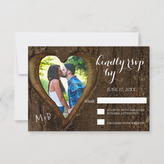 Coeur rustique avec votre carte photo RSVP (Devant)