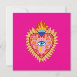 Cœur Sacré Mexicain avec Œil Protecteur et Flamme  Dankeskarte