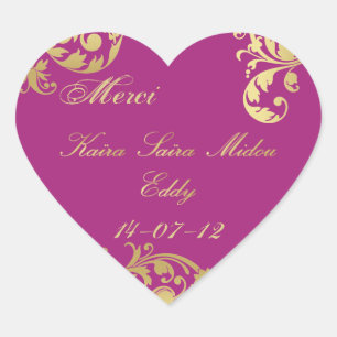Cœur Sceau Merci - Sticker Mariage Fuschia & Gold Flora