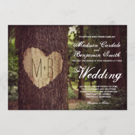 Coeur sculpté Arbre rustique Invitations de mariag