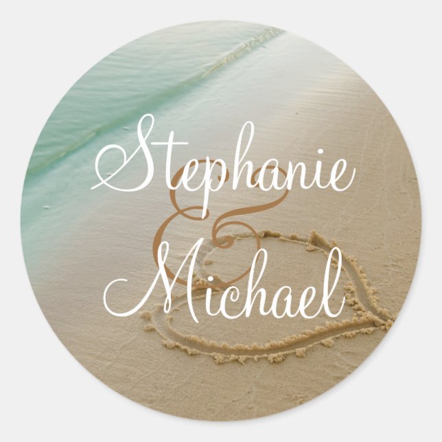 Coeur sculpté Dans Le Sable Sticker Mariage Rond (Devant)