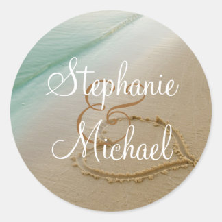 Coeur sculpté Dans Le Sable Sticker Mariage Rond