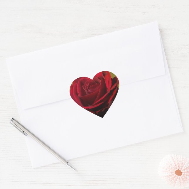 Cœur Sticker à Rose rouge texturé (Enveloppe)