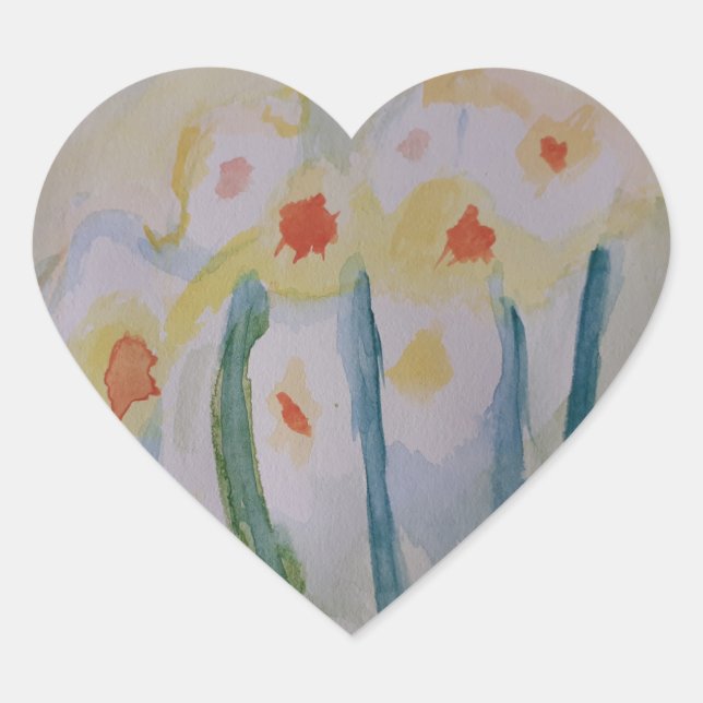 Cœur Sticker cardiaque des jonquilles Abstraites (Devant)