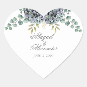 Cœur Sticker cardiaque Purplish Hydrangeas Eucalyptus