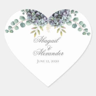 Cœur Sticker cardiaque Purplish Hydrangeas Eucalyptus