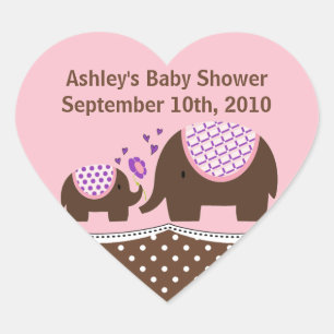 Cœur Sticker Coeur Baby shower rose et Brown pour éléph