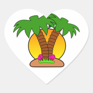 Cœur Sticker Coeur Coucher de soleil de l'île Tropic