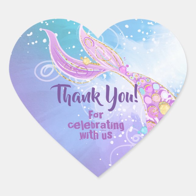 Cœur Sticker Coeur de fête d'anniversaire de la sirène (Devant)