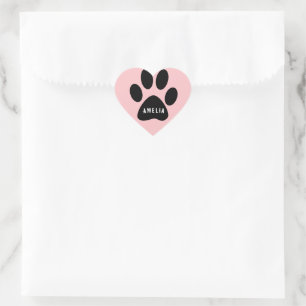Cœur Sticker Coeur Empreinte de patte rose avec nom