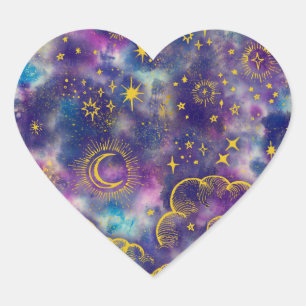 Cœur Sticker Coeur "Lune et étoiles" (Or-Etc.