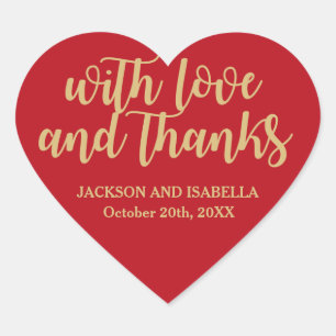 Cœur Sticker Coeur Mariage Rouge personnalisé, Texte Or