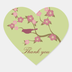 Cœur Sticker Coeur Merci Fleur Mauve Vert