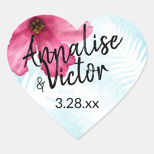 Cœur Sticker Coeur rose Hibiscus (Devant)