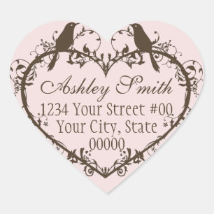 Cœur Sticker d'adresse Coeur & Oiseaux