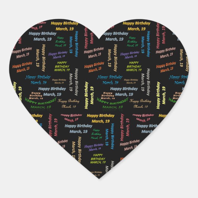 Cœur Sticker d'anniversaire du 19 mars (Devant)