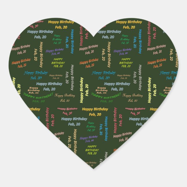 Cœur Sticker d'anniversaire du 20 février (Devant)