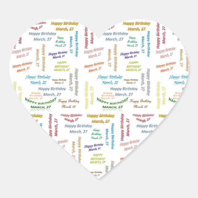 Cœur Sticker d'anniversaire du 27 mars (Devant)