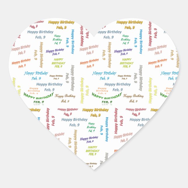 Cœur Sticker d'anniversaire le 9 février (Devant)