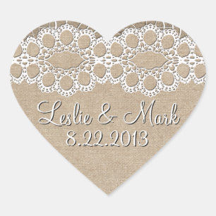 Cœur Sticker de date Mariage Burlap and Lace Shabby