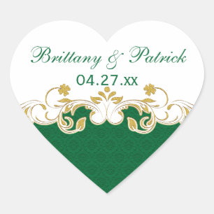 Cœur Sticker de mariage préféré, vert, blanc, manuscrit