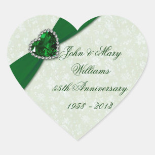 Cœur Sticker du 55e anniversaire du Mariage Damask